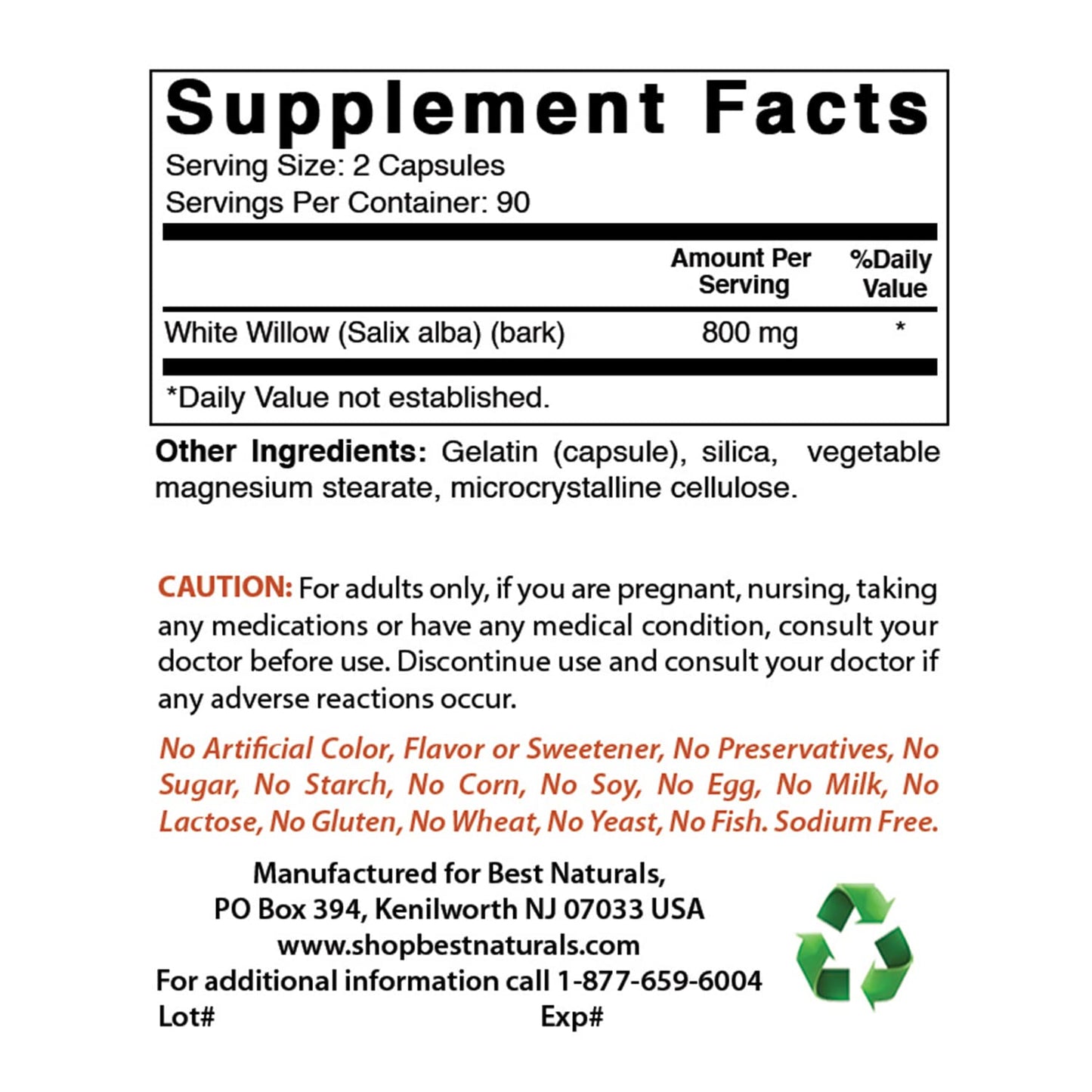 Best Naturals White Willow Bark 400 mg 180 Capsules (180 Count (Pack of 2)) Best NaturalsBuy Supplements Australia