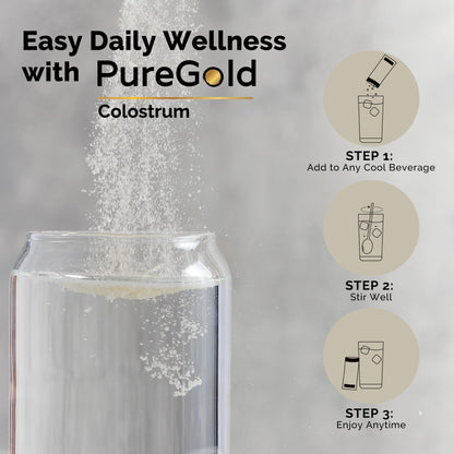 PureGold - Bovine Colostrum Powder - 100% Pure New Zealand Grass Fed, Supports Gut Health, Skin, Hair, & Immunity – Colostrum Supplement, Unflavored, 30 Travel Packets Fasted AthleteBuy Supplements Australia