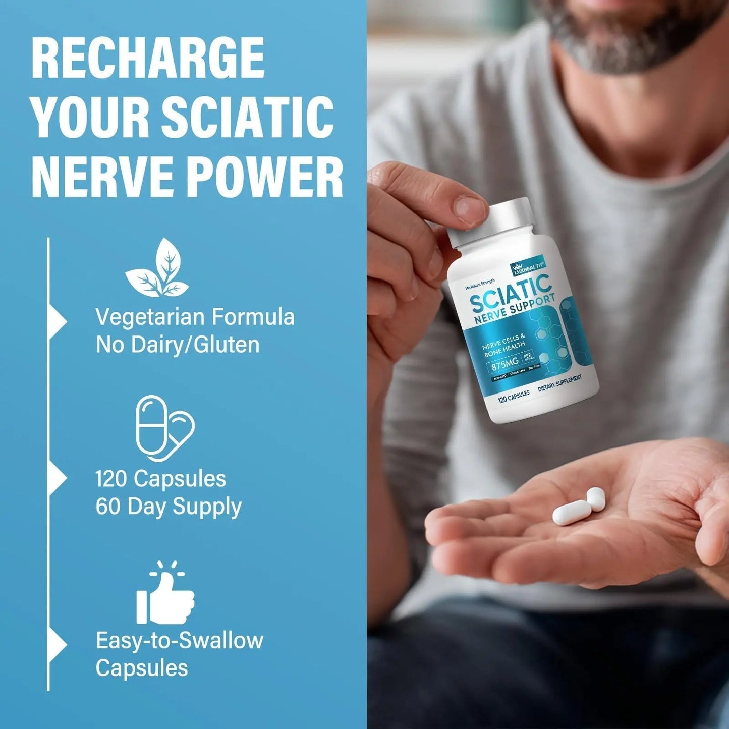 Sciatic Nerve Support Supplement, 120 Capsules Nerve Savior for Neuropathy, Premium Formula with Natural Botanical & Vitamin Complex VivaherbalBuy Supplements Australia
