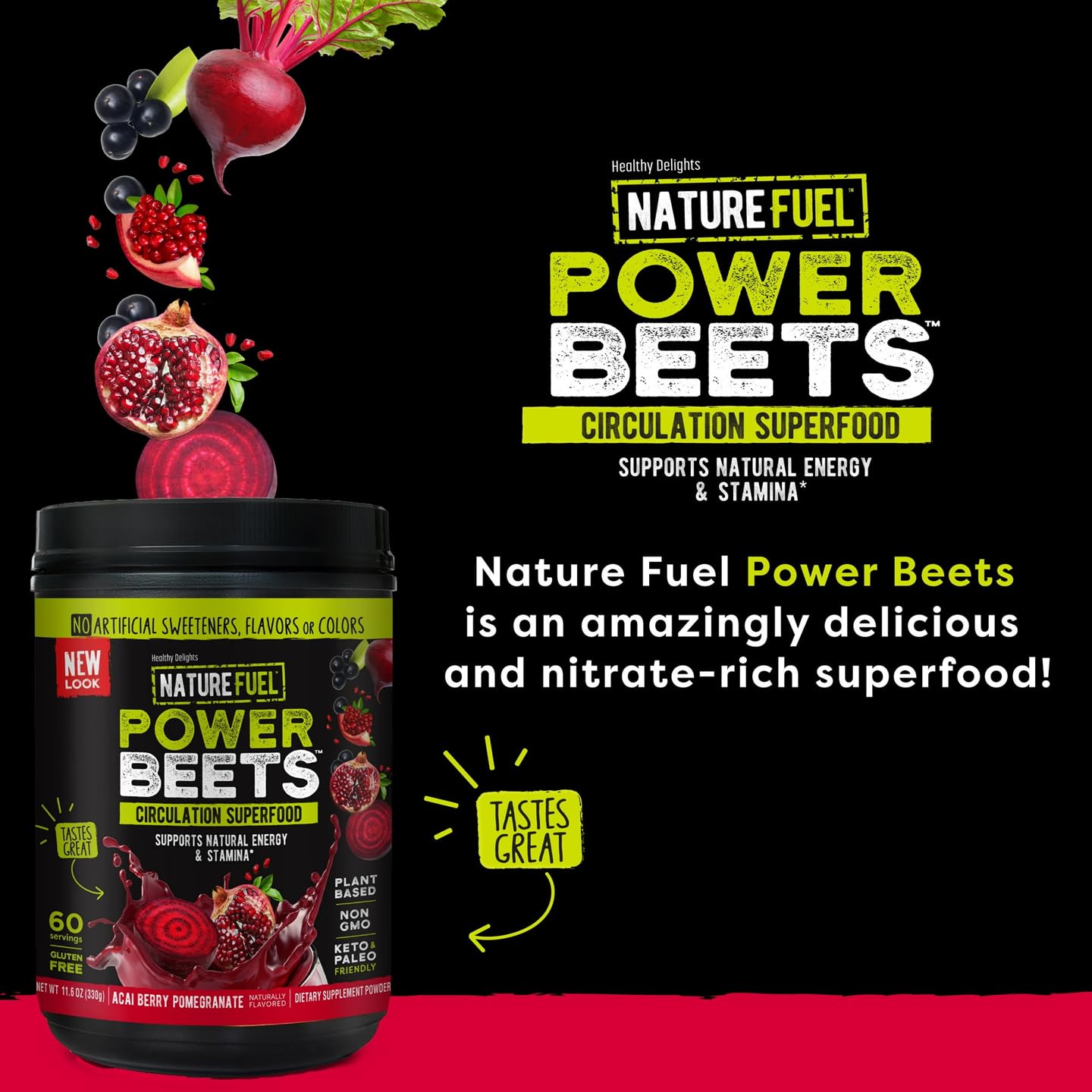 Nature Fuel Power Beets Powder, Delicious Acai Berry Pomegranate, Concentrated Superfood Healthy DelightsBuy Supplements Australia