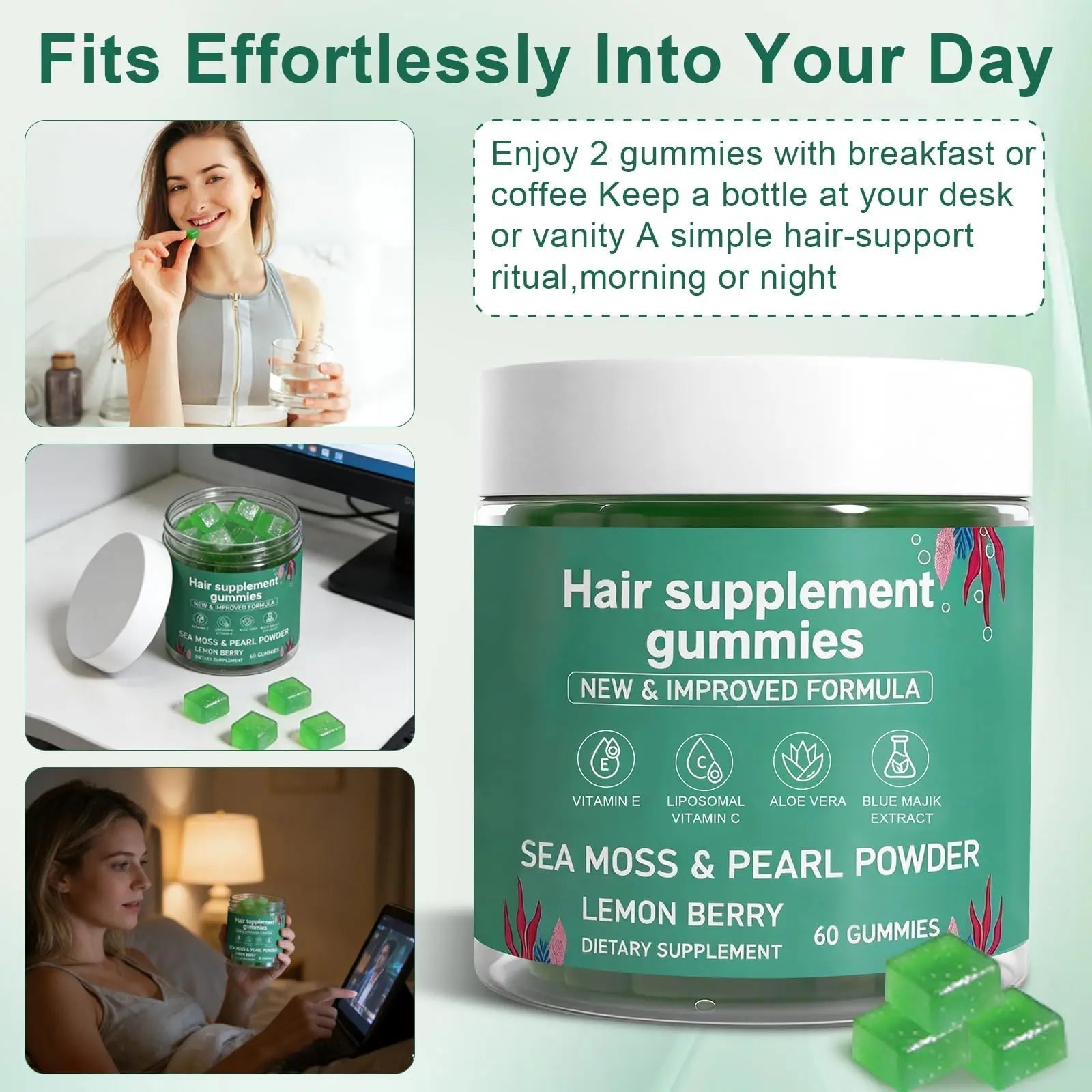 YATIME Hair Loss Gummies,Sea Moss Gummies with Vitamin C, Vitamin E, Aloe Vera, Pearl Powder Support Faster Hair Growth YATIME