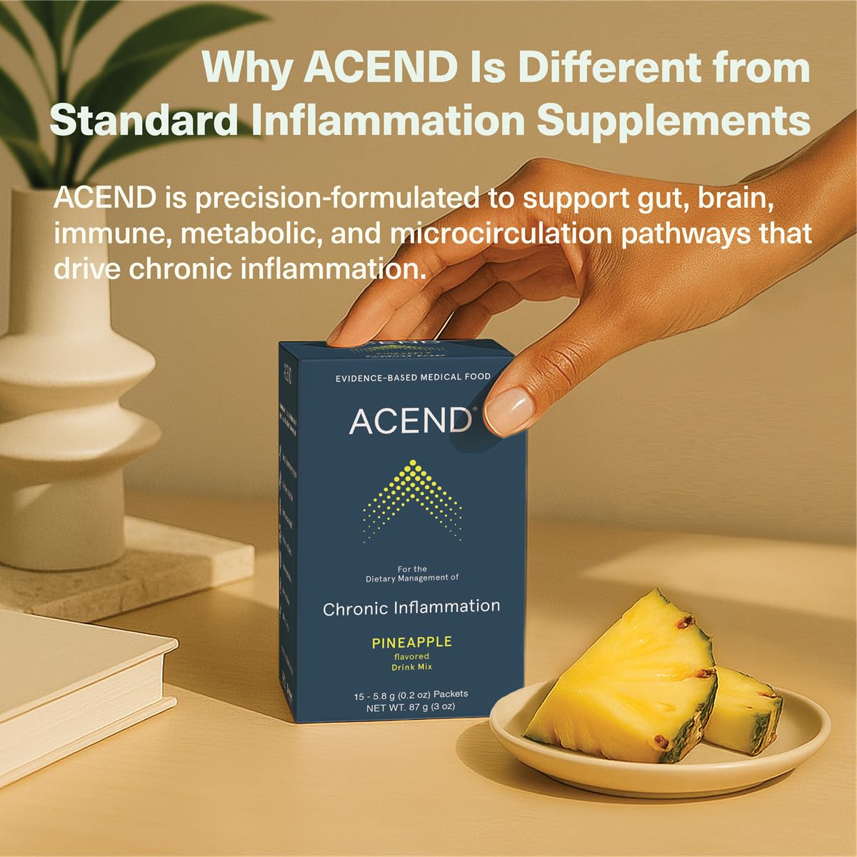 ACEND Advanced Inflammatory Support Powdered Drink Mix | Evidence-Based Polyphenols + Prebiotic Fiber + Probiotics | D3+K2, Minerals & Electrolytes | Non-GMO ACENDBuy Supplements Australia
