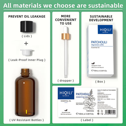 HIQILI Patchouli Essential Oil 100ML, Pure Natural, for Perfume Making, Diffuser and Skin HIQILIBuy Supplements Australia