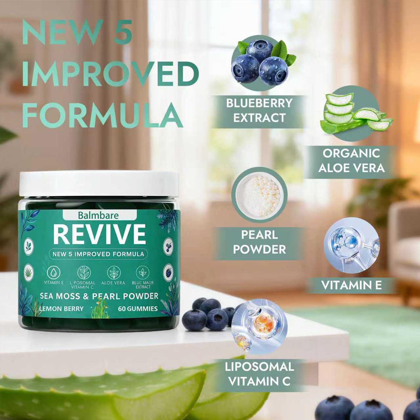 Balmbare Revive Gummies for Hair Loss, with Organic Irish Sea Moss Pearl Powder, Vitamins C & E, Aloe Vera - Supports Healthy Hair, Skin & Nails Growth (1pcs) ReviveNerveBuy Supplements Australia