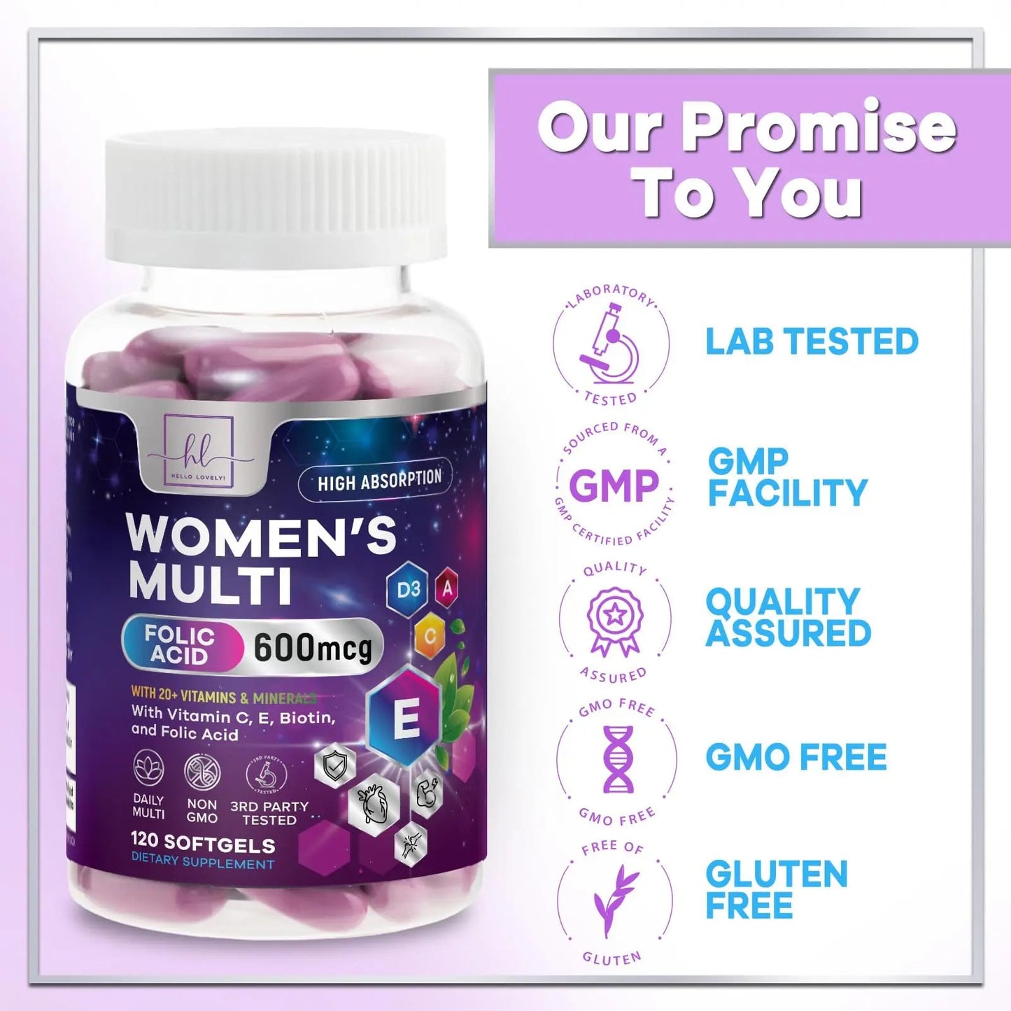 Multivitamin For Women - Complete Daily Woman's Multivitamins with Biotin, Calcium, Folic Acid, Iron, Zinc, Vitamin A, C, D, E & B Vitamins Hello Lovely!Buy Supplements Australia