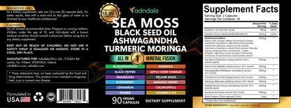 Adndale Sea Moss Capsules - Sea Moss Blend with Ashwagandha, Turmeric & Black Seed Oil - 180 Count AdndaleBuy Supplements Australia