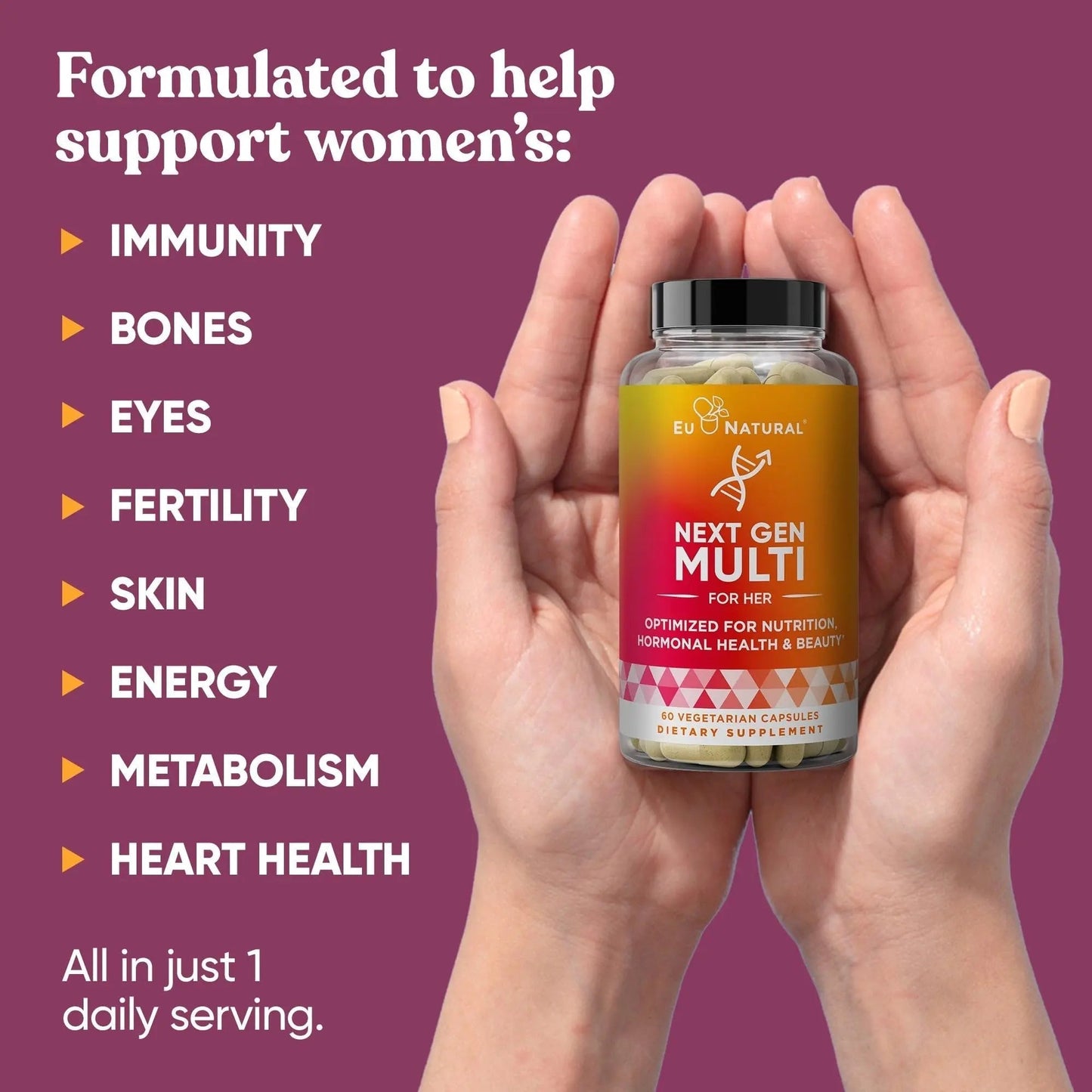 Next Gen Multivitamin for Women – 22 Optimized Vitamins for Immunity, Beauty, Brain, Energy, Bones and Heart – Vitamin C, D, E, K, Iron, B6 and DHA Eu Natural
