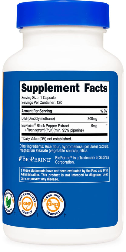 Nutricost DIM (Diindolylmethane) Plus BioPerine 300mg, 120 Vegetarian Capsules NutricostBuy Supplements Australia