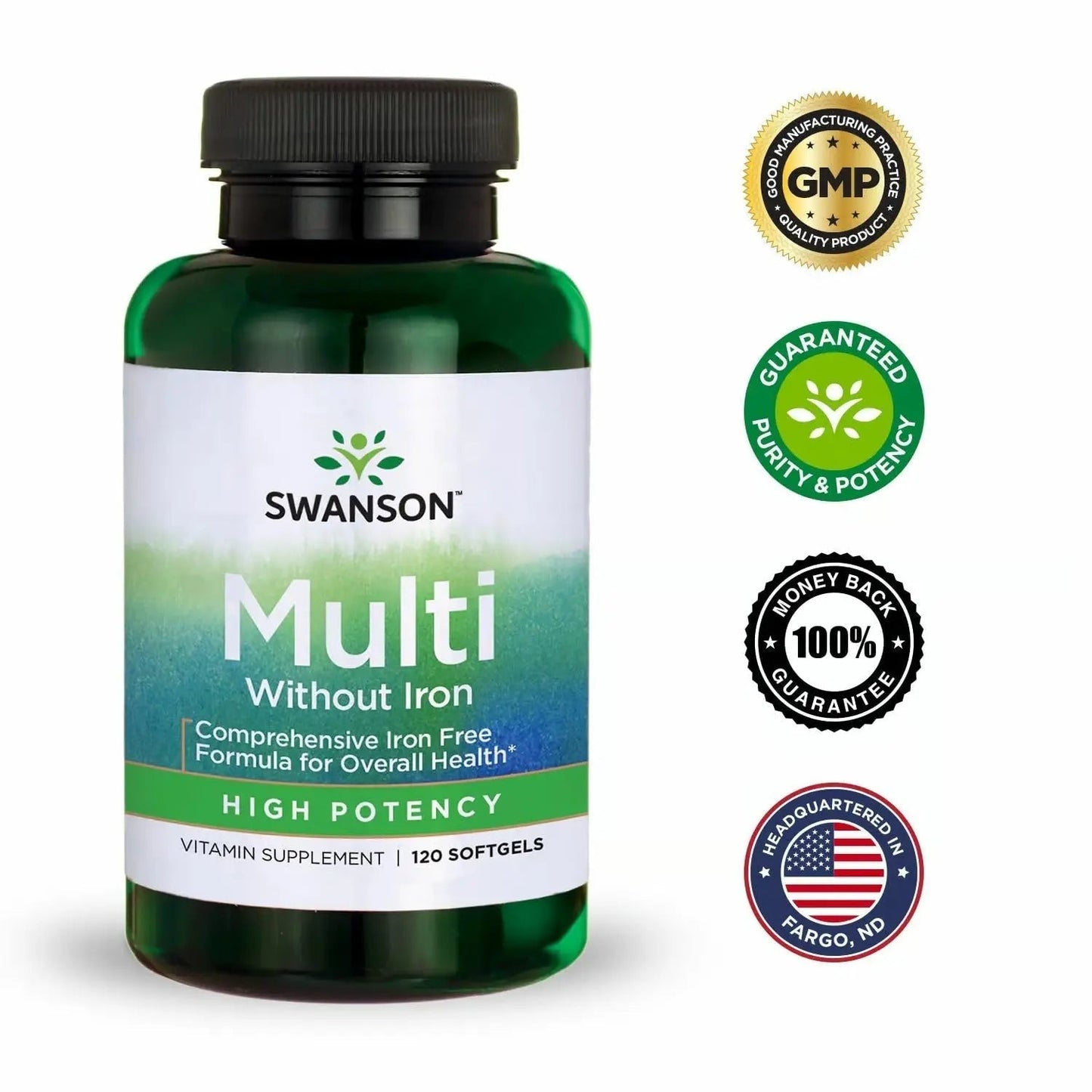 Swanson Multi Without Iron Multivitamin Health Supplement Iron-Free Formula 120 Softgels Sgels (2 Pack) Swanson