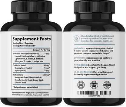 Nuven Naturals All-in-One Gut Health w/Probiotics, Prebiotics, Digestion-Supporting Herbs