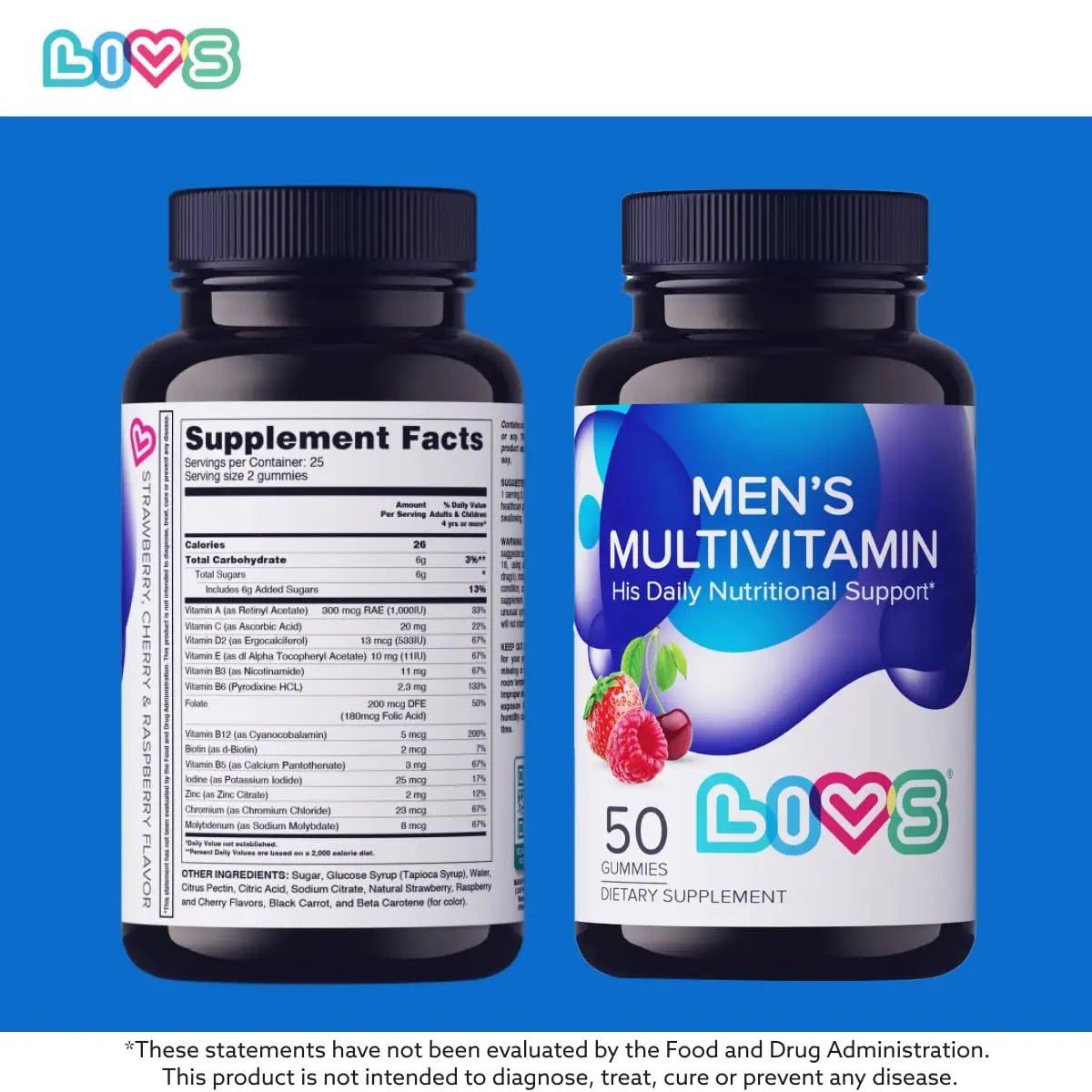 LIVS Men’s Multivitamins Gummies | Chewable Multivitamins for Men Health, Iron & Immune Support | Daily Vitamins with Zinc, Vitamin D3, B12, Biotin & More | LIVSBuy Supplements Australia