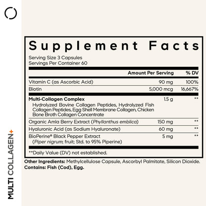 Codeage Multi Collagen+ Supplement with Vitamin C, Biotin 5000 mcg, Hyaluronic Acid, Amla Berry, BioPerine - 5 Types of Collagen Grass-Fed, Pasture-Raised - 2-Month Supply - Non-GMO - 180 Capsules CodeageBuy Supplements Australia