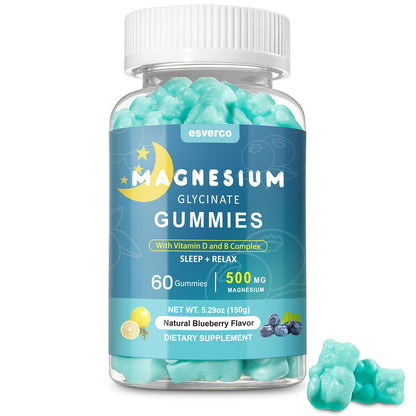 Esverco Magnesium Glycinate Gummies 500mg Sleep for Men & Women Vitamin C, Vegan Promotes Relaxation Muscle, Chewable Magnesium, No Melatonin, Non GMO, Natural Blueberry Flavor, 60 Count esvercoBuy Supplements Australia