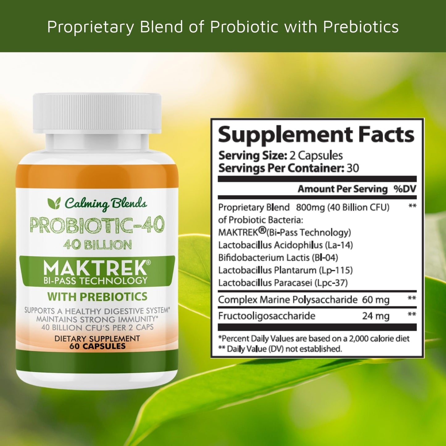 CALMING BLENDS Probiotic, 40 Billion CFU, Bi-Pass Delivery System for Maximum Effectiveness, Shelf Stable, 60 Vegetable Capsules CALMING BLENDSBuy Supplements Australia
