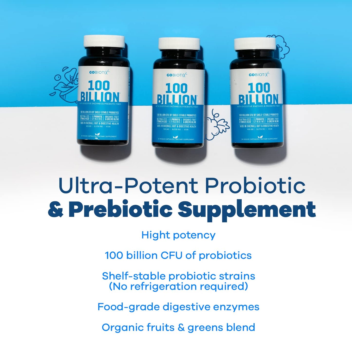 100 Billion - Probiotics and Prebiotics Supplement Pills - Digestive Enzymes and Prebiotic GOBIOTIXBuy Supplements Australia