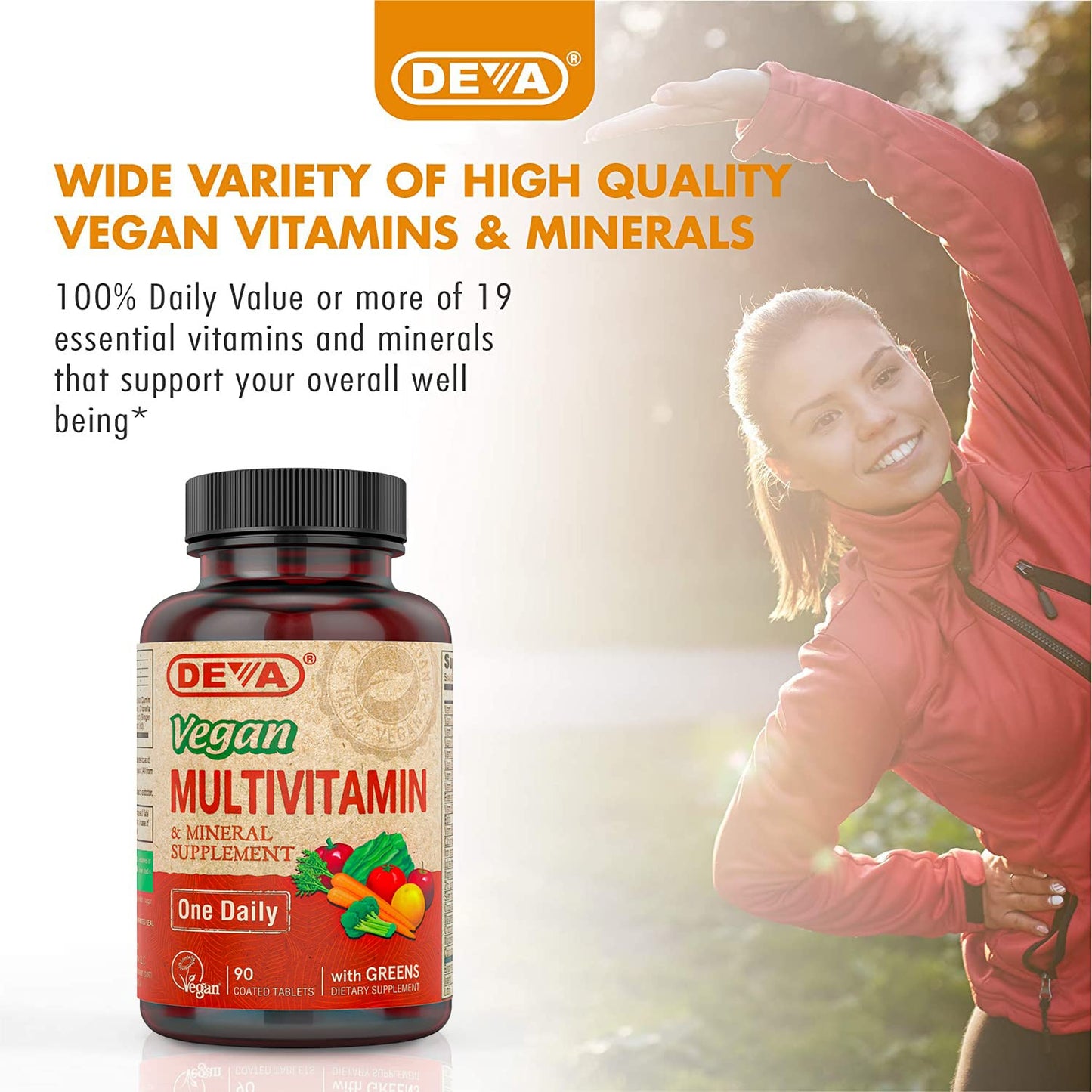 DEVA Vegan Multivitamin & Mineral Supplement with Iron 2-Pack, Spirulina, Chlorella, Ashwagandha, Broccoli & More, 90 Coated Tablets Each DEVABuy Supplements Australia