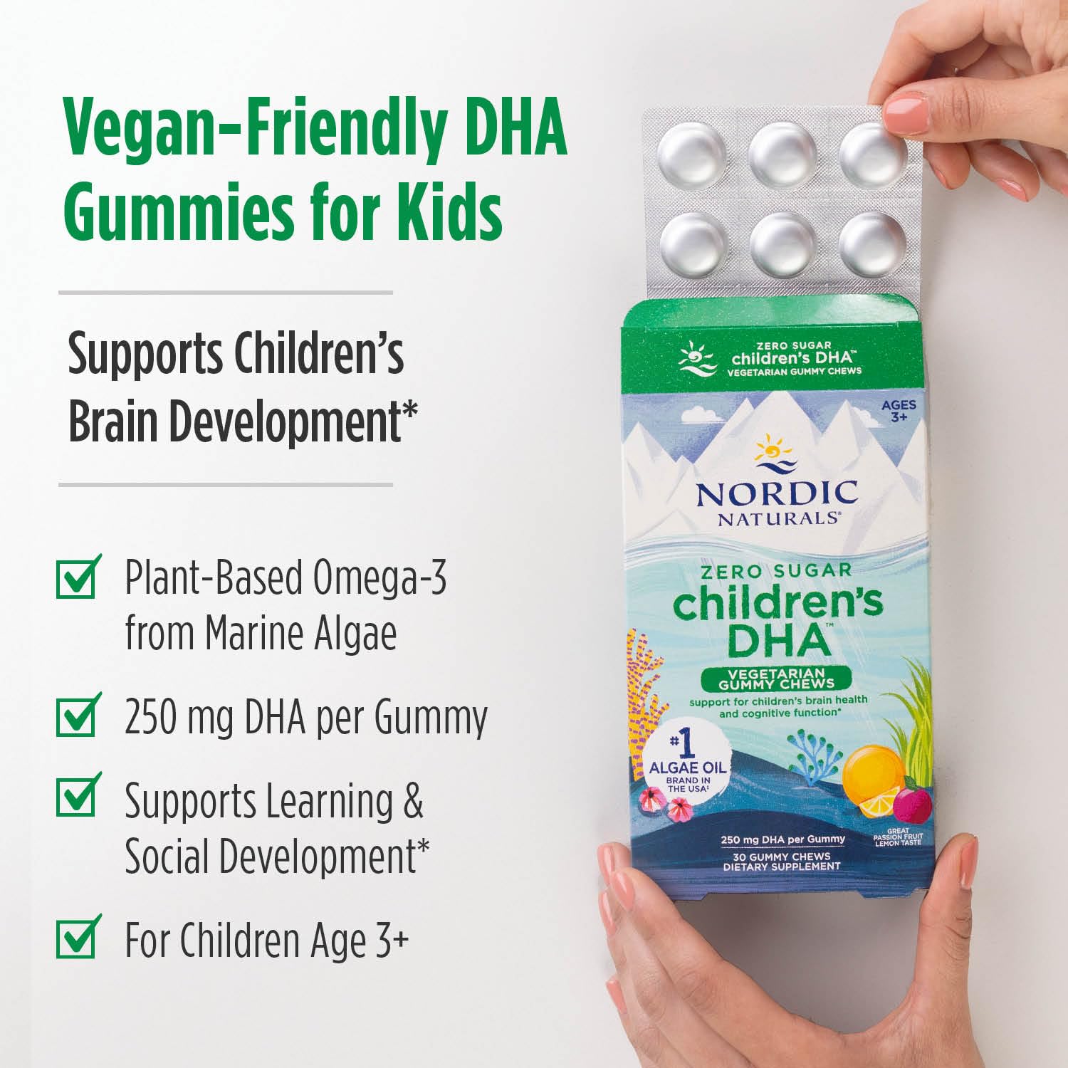 Nordic Naturals Zero Sugar Children’s DHA Vegetarian Gummy Chews - Passion Fruit Lemon Flavor - 30 Gummies - Vegan Algae Oil Omega-3 Supplement for Kids Brain & Cognition Support - 30 Servings Nordic NaturalsBuy Supplements Australia
