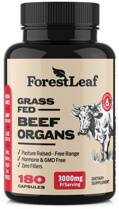 ForestLeaf Beef Organ Supplement - Grass Fed & Pasture Raised - Total Body Wellness & Performance, Organ Complex with 3000mg of Desiccated Beef Liver,