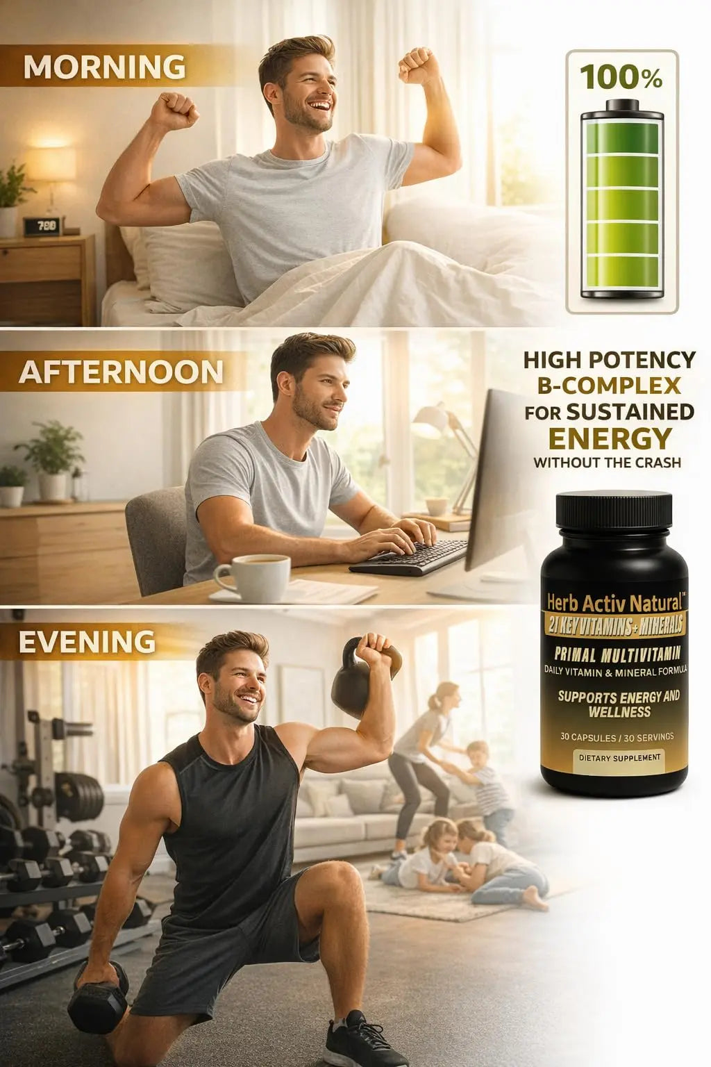 Herb Activ Natural Primal Multivitamin - 21 Essential Vitamins & Minerals - Daily Vitamin & Mineral Supplement - Energy & Wellness Support - 30 Capsules Herb Activ NaturalBuy Supplements Australia
