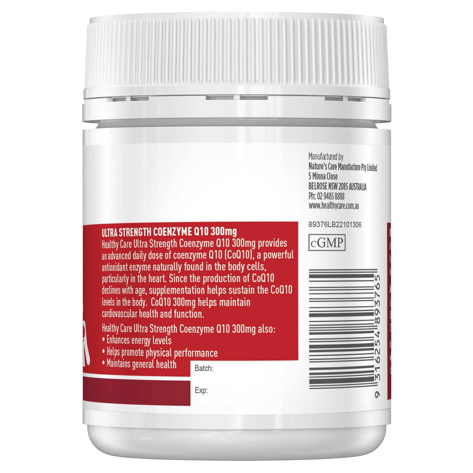 Healthy Care Ultra Strength 300mg Co Enzyme Q10 Capsules, Red, 60 Count | Supports Healthy CareBuy Supplements Australia