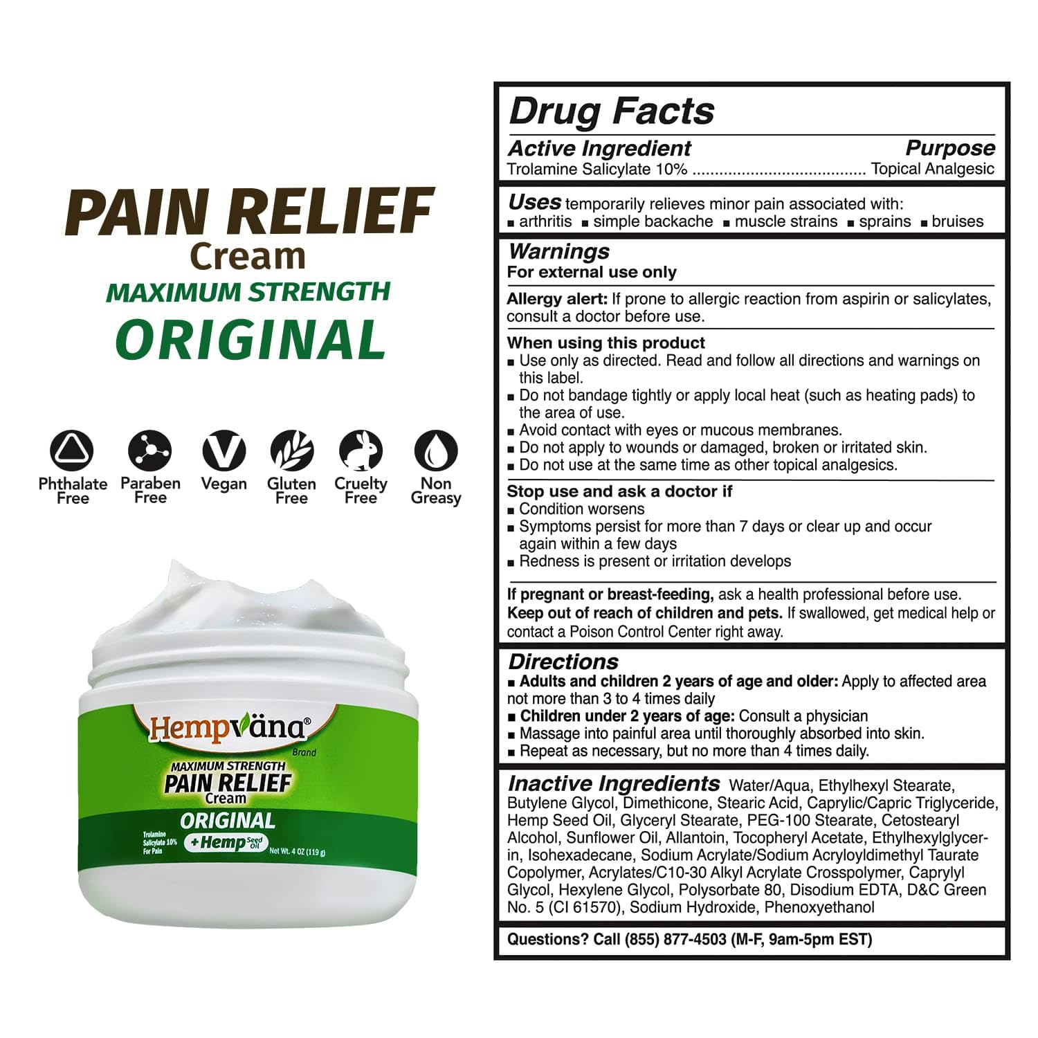 Hempvana Maximum Strength Relief Cream. Hemp Seed Oil for Muscles & Joints, AS SEEN ON TV, Odor-Free, Non-Greasy, Long-Lasting Relief HempvanaBuy Supplements Australia