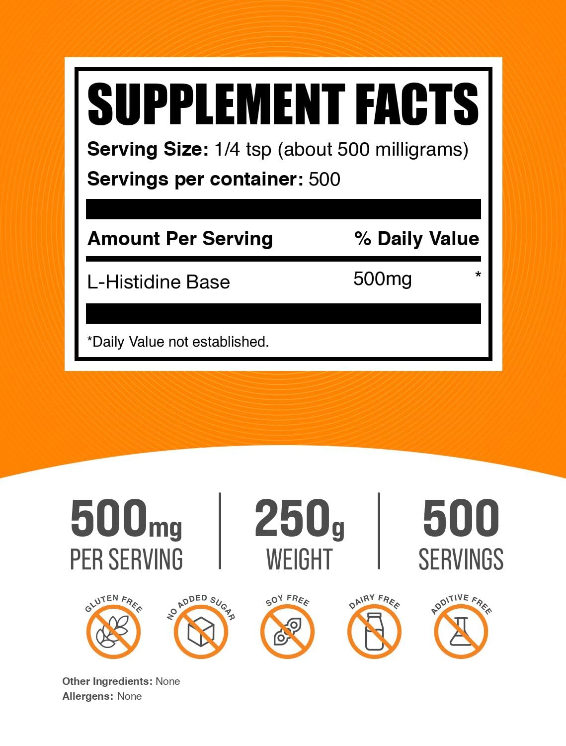 BulkSupplements.com L-Histidine Powder - as L-Histidine Base, Histidine Supplement - Essential Amino Acid & Gluten Free, 500mg per Serving, 250g (8.8 oz) (Pack of 1) BulkSupplementsBuy Supplements Australia