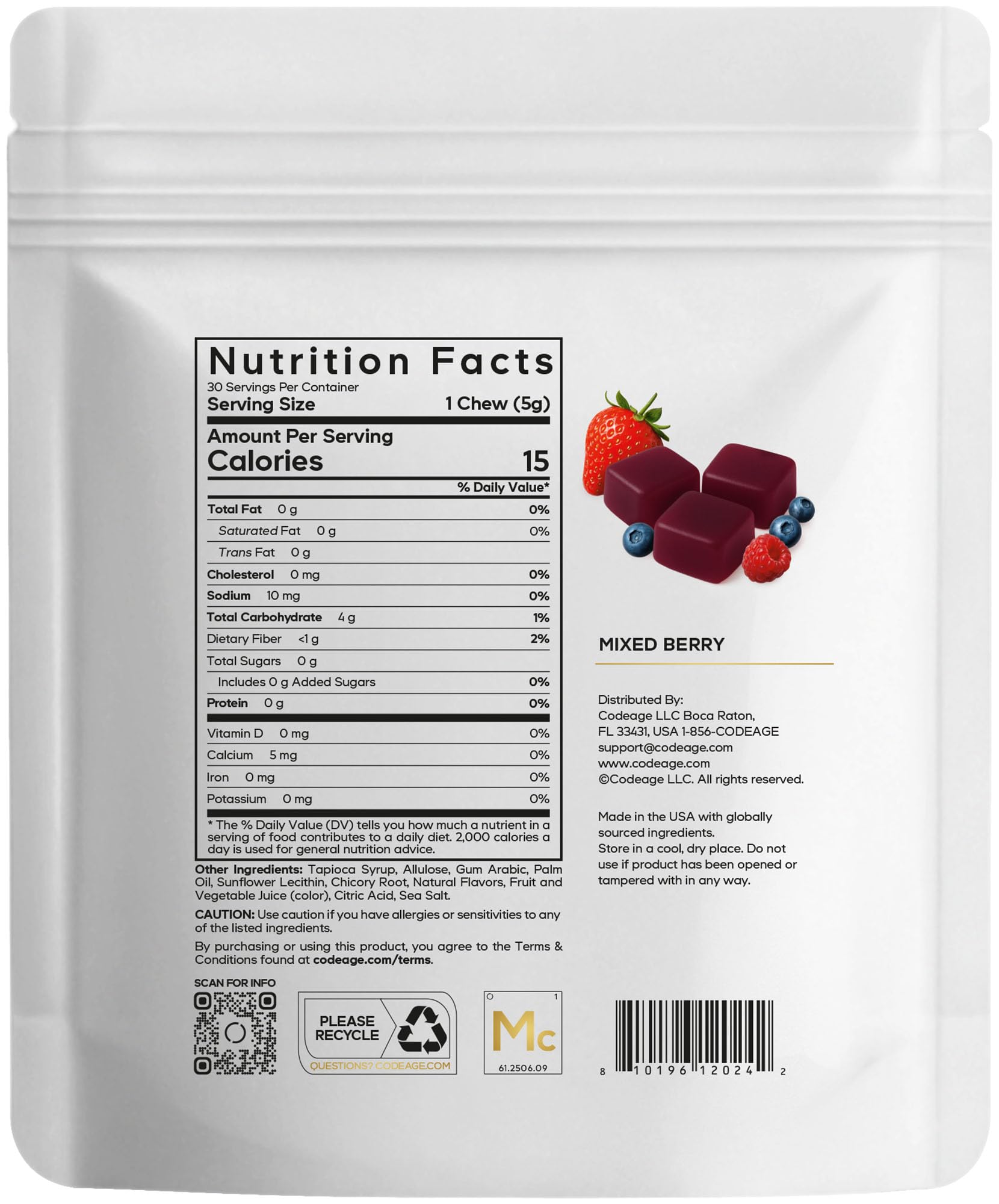 Codeage Miracle Candy Sugar-Free Candies, Mixed Berry Soft Chews – Allulose, Prebiotic Fiber – Low-Calorie Wonderchews – 0g Sugar Soft Chews - 30 Count CodeageBuy Supplements Australia