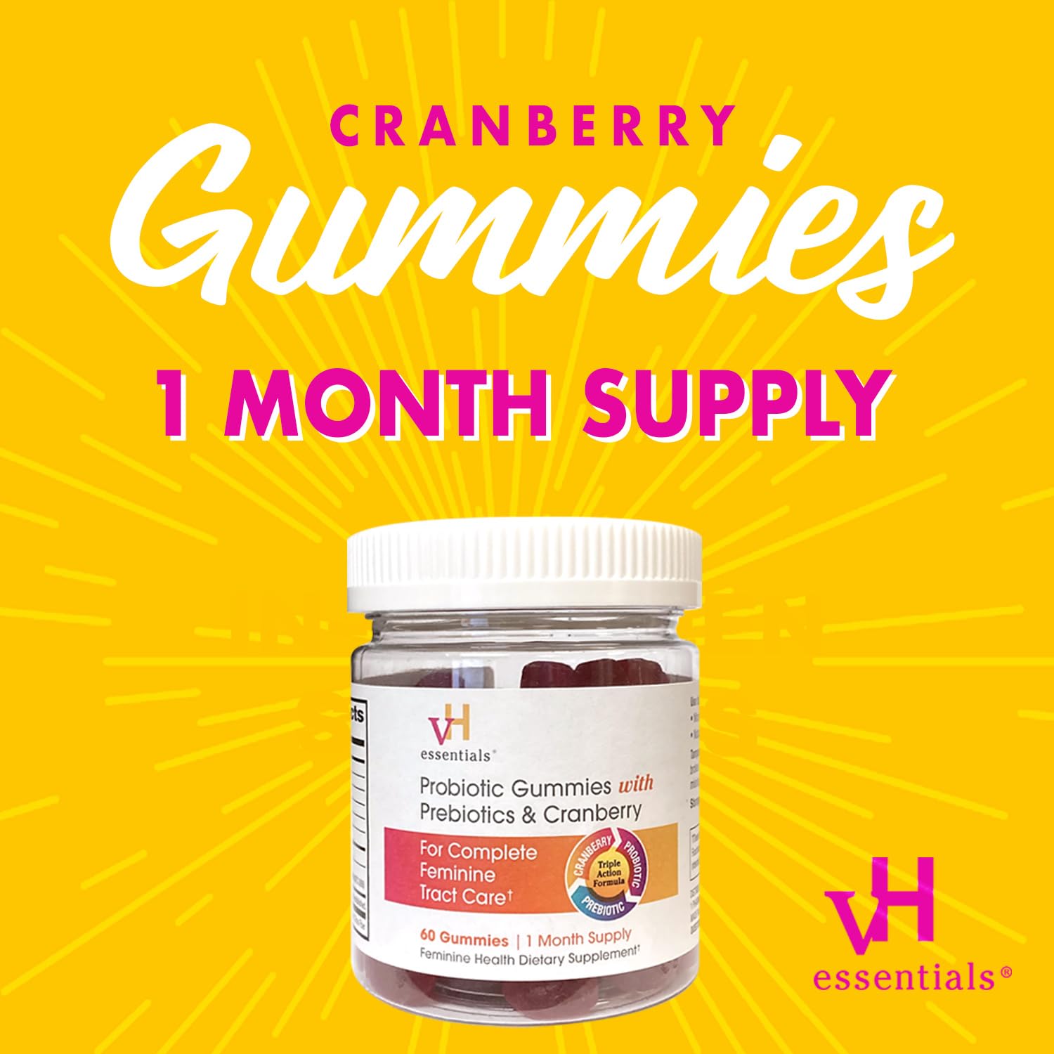 vH essentials Probiotic Gummies with Prebiotics & Cranberry, Concentrated Extract vH essentialsBuy Supplements Australia