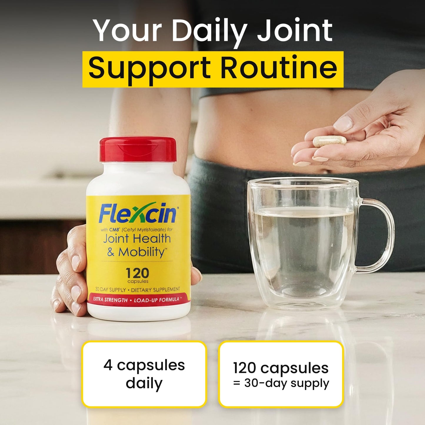 Flexcin Extra Strength Joint Formula with CM8 (Cetyl Myristoleate) - Joint Supplements for Men and Women with Glucosamine, MSM, Collagen Type II - 120 Capsules FlexcinBuy Supplements Australia