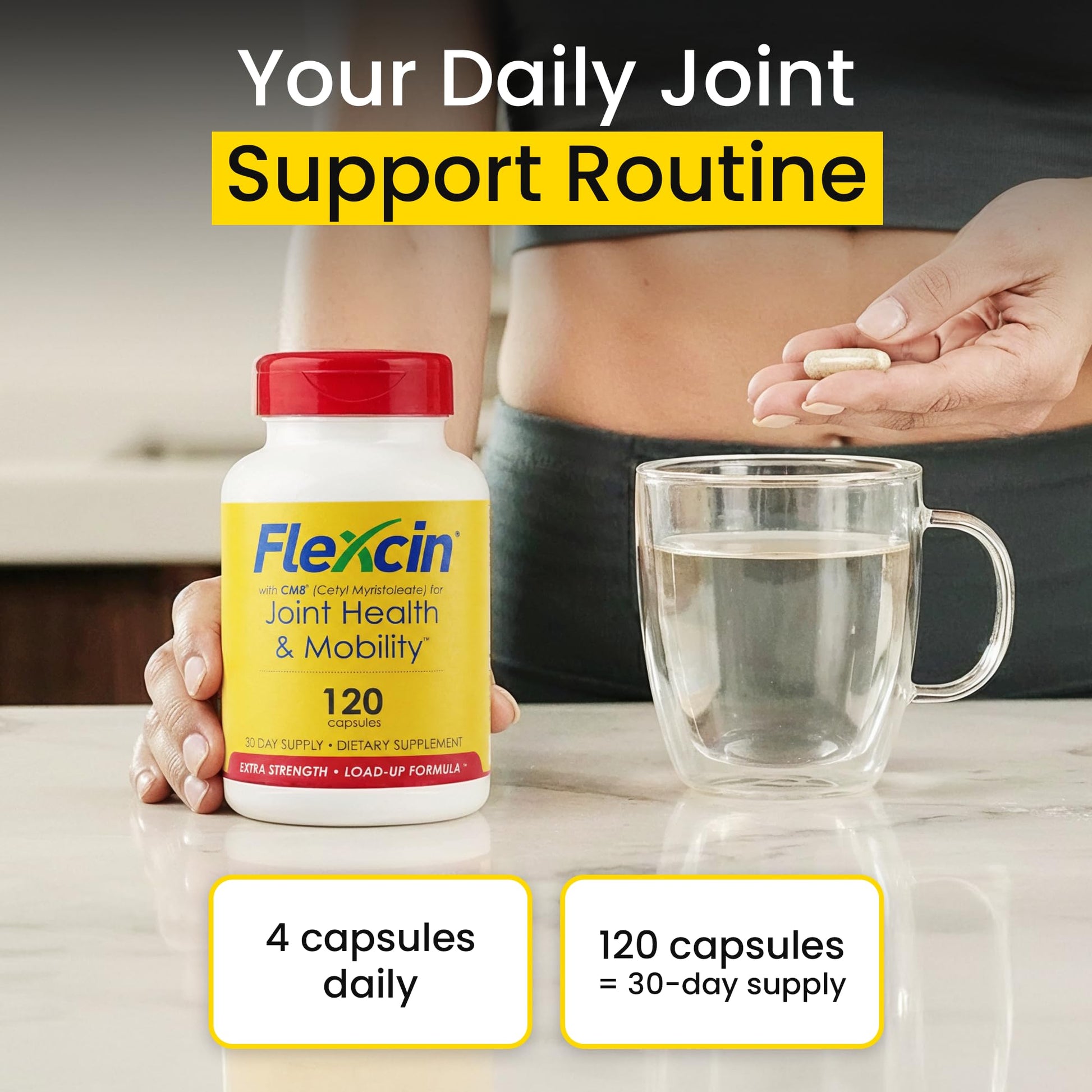 Flexcin Extra Strength Joint Formula with CM8 (Cetyl Myristoleate) - Joint Supplements for Men and Women with Glucosamine, MSM, Collagen Type II - 120 Capsules FlexcinBuy Supplements Australia