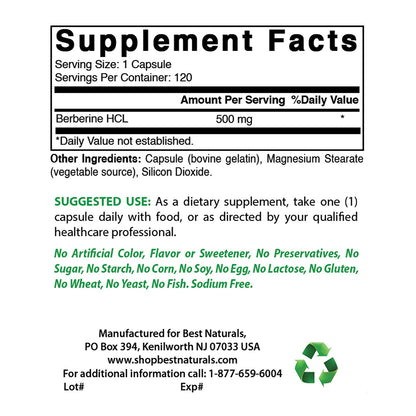 Best Naturals Berberine 500mg 120 Capsules - Supports Immune Function, Cardiovascular Best NaturalsBuy Supplements Australia