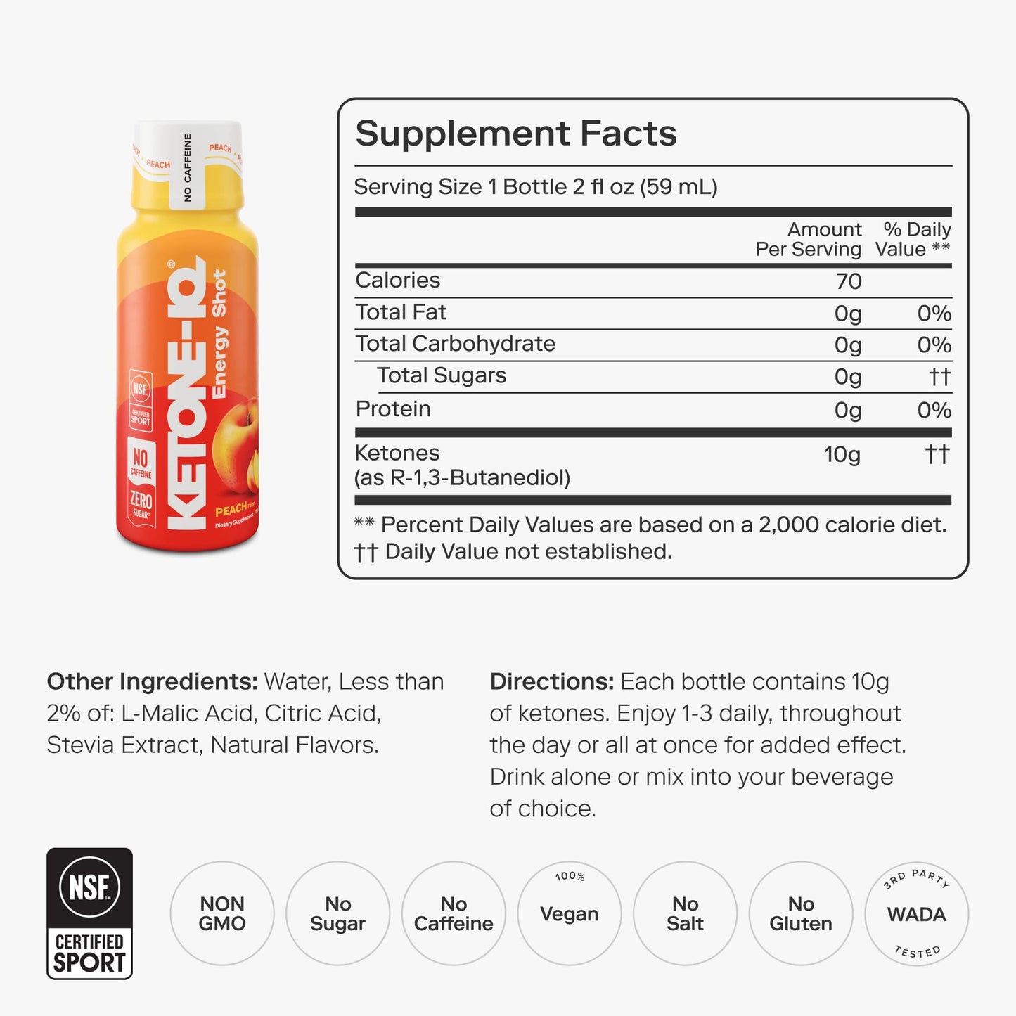 Ketone-IQ No Caffeine Performance Energy Shots – Ketone Fuel for Focus & Endurance, Metabolism Support, 10g Ketones, 24 Pack (Peach) Ketone-IQBuy Supplements Australia