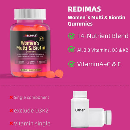 Redimas Multivitamin Gummies for Women, Chewable Adult Vitamin with Vitamins A, B, C, D, E, and Biotin, Gummy Format for Everyday Nutrient Inclusion RedimasBuy Supplements Australia
