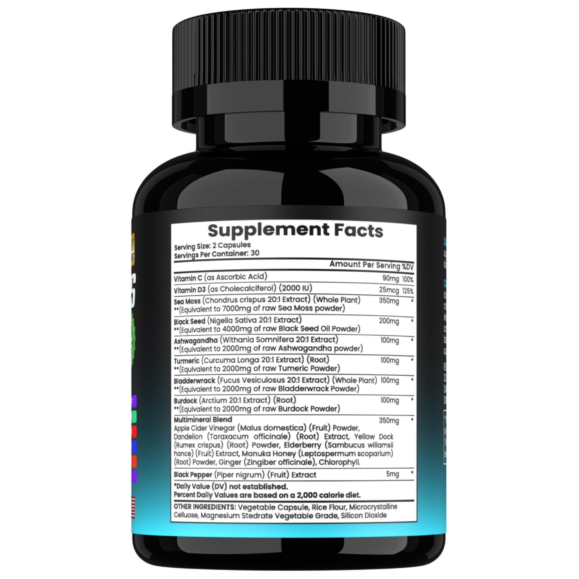 TM NATURALS Sea Moss with Black Seed Oil, Vitamin C, Ashwagandha and Turmeric for Immune Support & Energy - 60 Vegan Capsules + Free Pill Box TM NATURALSBuy Supplements Australia
