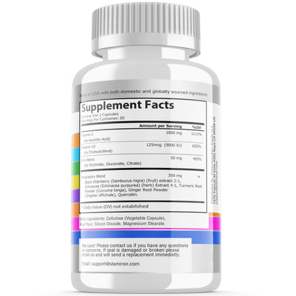 8 in 1 Immune Support with Quercetin Zinc 50mg Vitamin C 1000mg Vitamin D3 5000 IU and Elderberry Echinacea Ginger for Adults Kids - VIT D Supplement Veg Capsules StamironBuy Supplements Australia