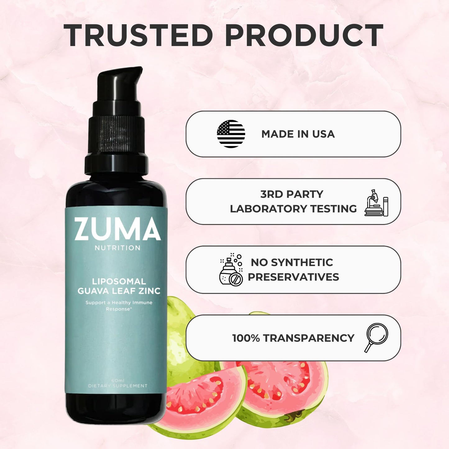 Zuma Nutrition Guava Leaf Zinc with Vitamin C, Vegan & Natural Herbal Supplement for Skin Health, Longevity and Daily Wellness Support for Men and Women, Skin Care Routine, 60 ML Bottle Zuma NutritionBuy Supplements Australia