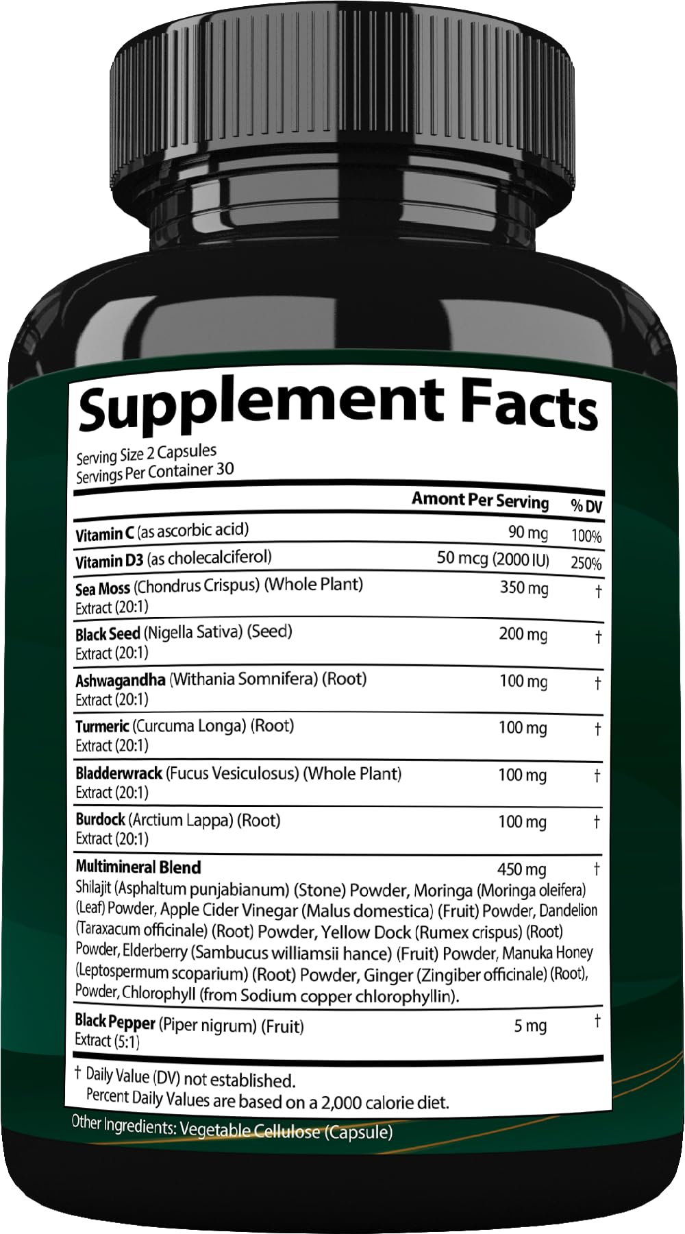 StrongVit Sea Moss Black Seed Oil Ashwagandha Ginger, Organic Sea Moss Capsules with Burdock Root, Irish Seamoss Pills with Bladderwrack, Advanced Multimineral Supplement, USA StrongVitBuy Supplements Australia