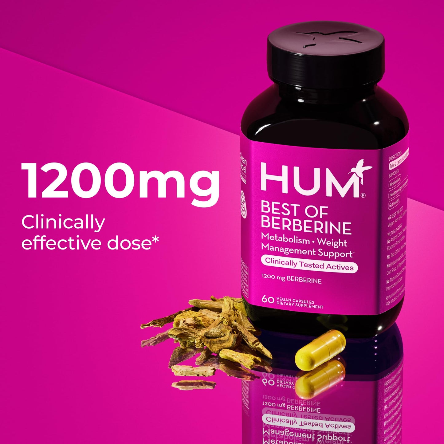 HUM Best of Berberine Supplement 1200mg, Pure Potency for Metabolic Wellness, Gut Health, Pure Berberine Supplements Enhanced