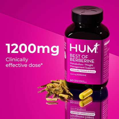 HUM Best of Berberine Supplement 1200mg, Pure Potency for Metabolic Wellness, Gut Health, Pure Berberine Supplements Enhanced