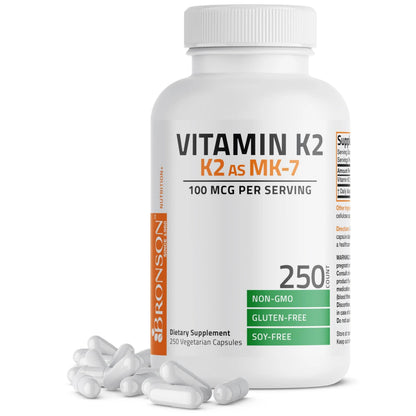 Bronson Vitamin K2 as MK-7 Menaquinone 100 mcg Non-GMO, 250 Capsules BronsonBuy Supplements Australia