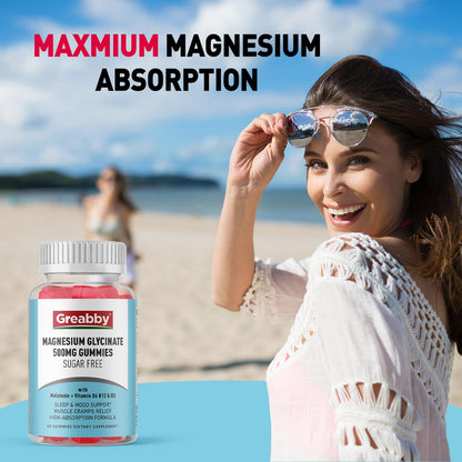 Greabby Magnesium Glycinate Gummies 500mg for Adults Sleep Support, Chewable Magnesium Gummies for Women & Men