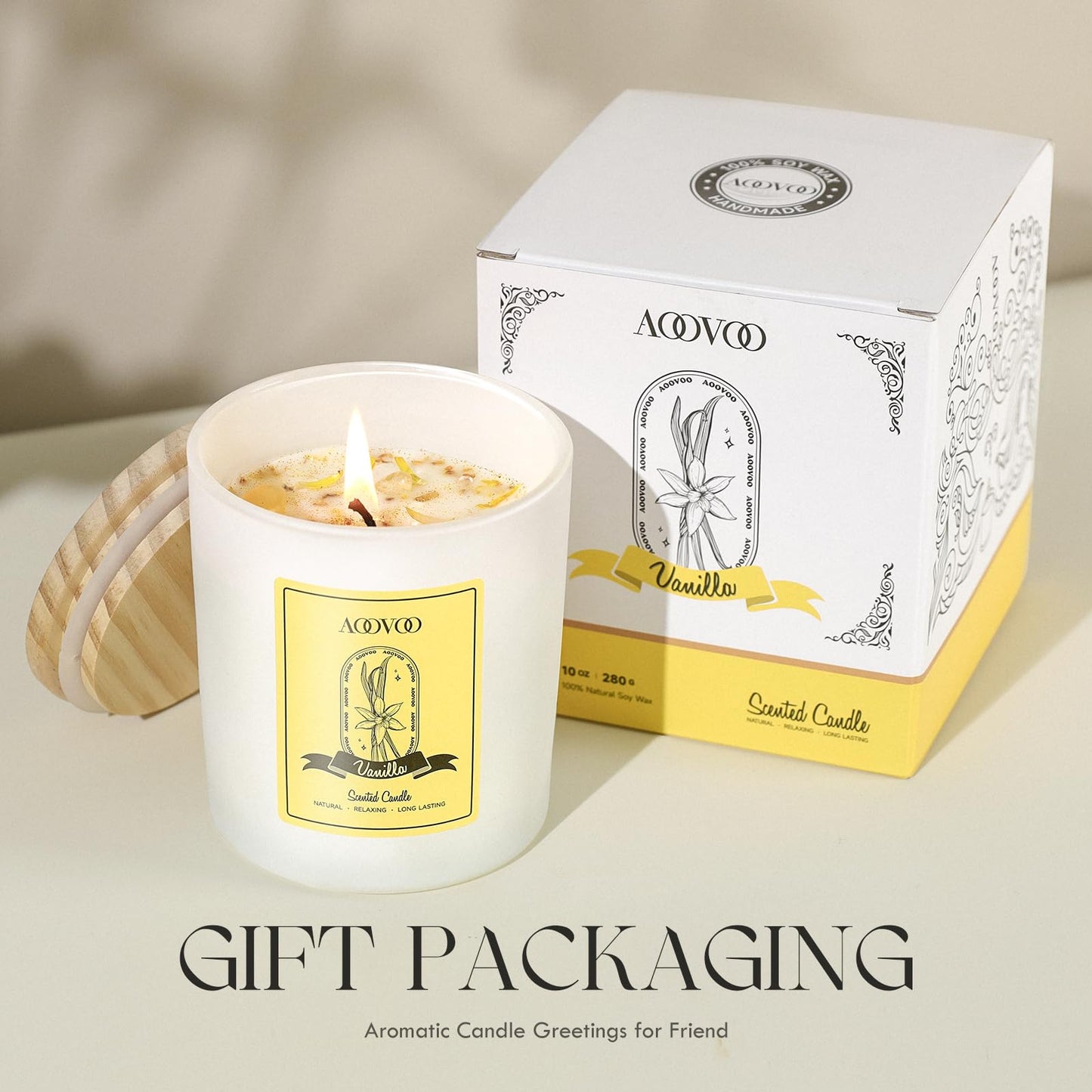 Vanilla Soy Candles Gift for Women - Aromatherapy Candle with Crystals Inside, 10oz Natural Soy Wax Candles AOOVOOBuy Supplements Australia