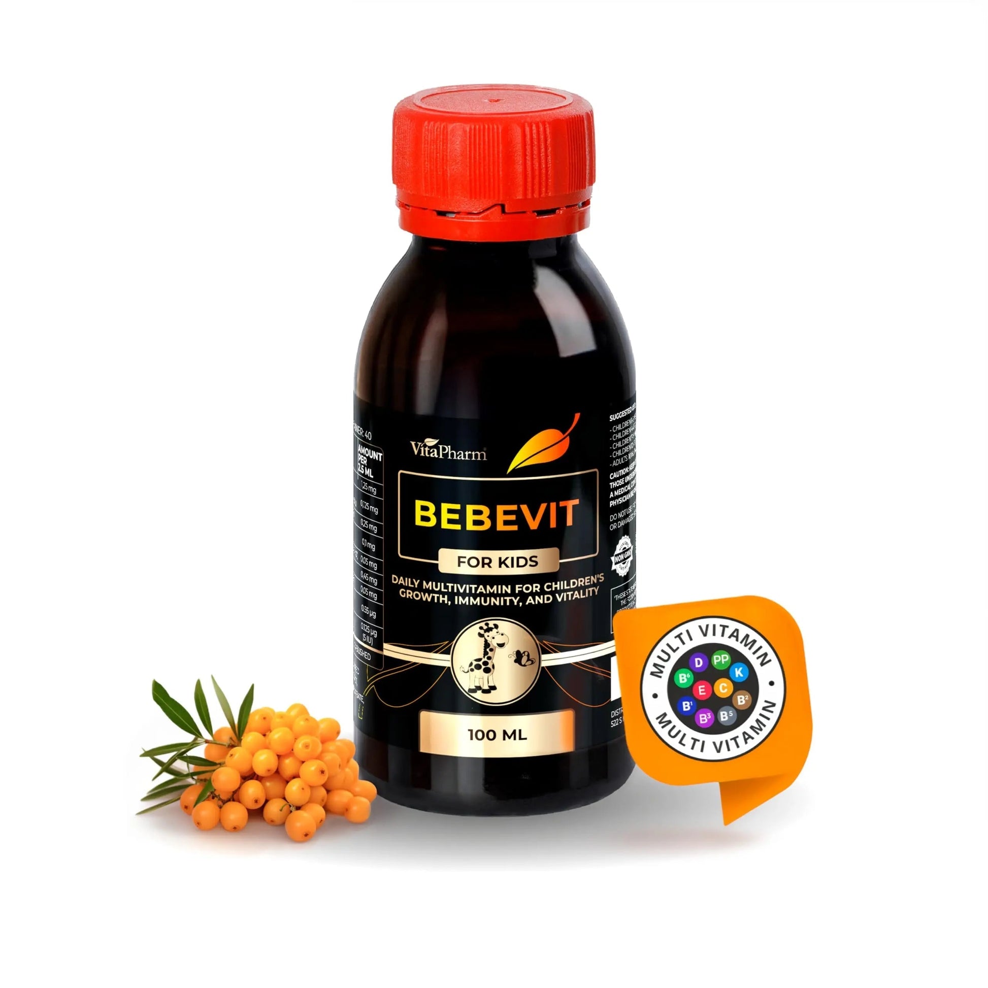 BEBEVIT Liquid Multivitamin for Kids – Sugar-Free & Non-GMO Formula with Vitamins A, C, D3, E, K2 & B-Complex – Daily Support for Growth, Immunity VitaPharmBuy Supplements Australia