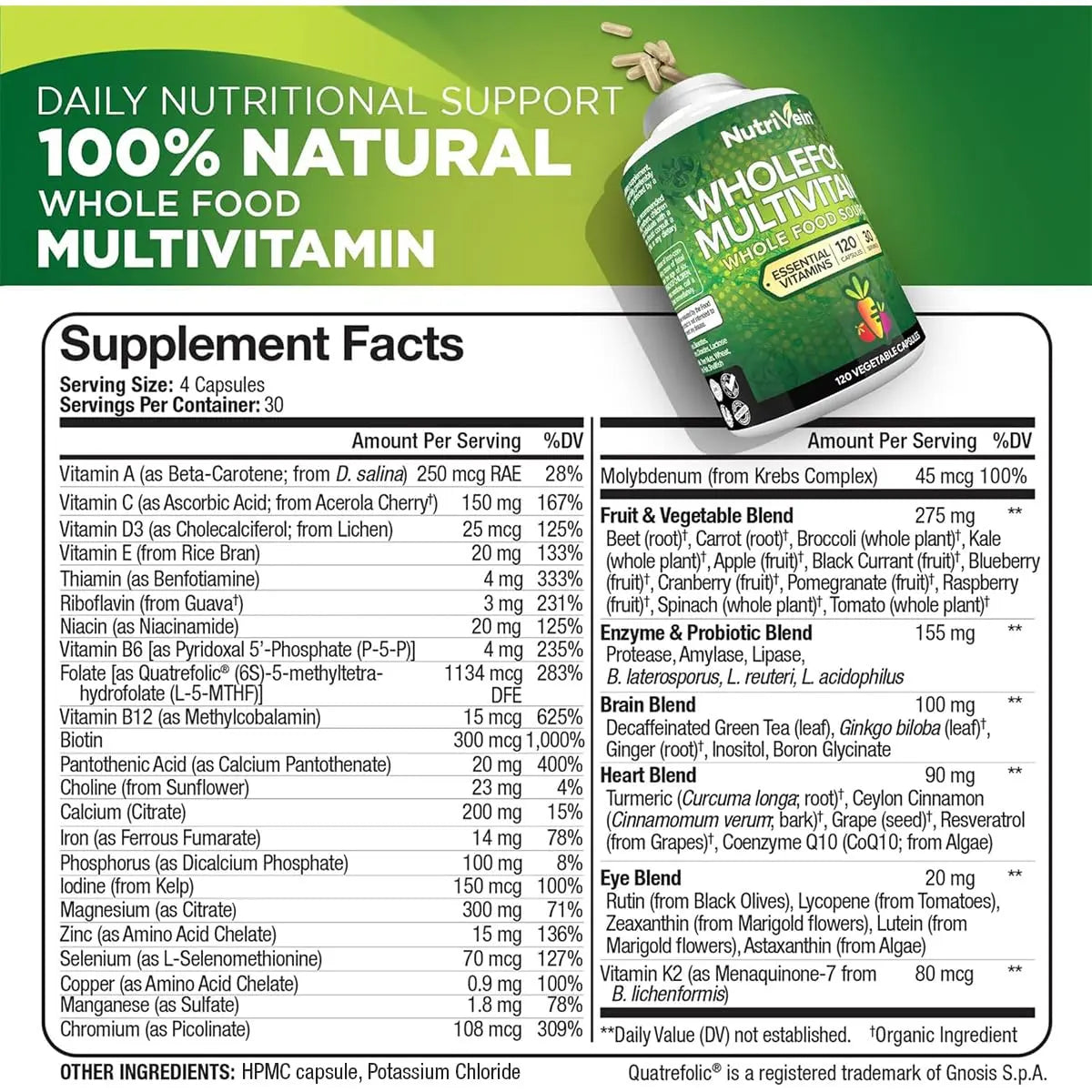 Nutrivein Whole Food Multivitamin for Men & Women – 120 Vegan Multivitamin Caps for Adults – Daily Energy, Immune & Heart Support NutriveinBuy Supplements Australia