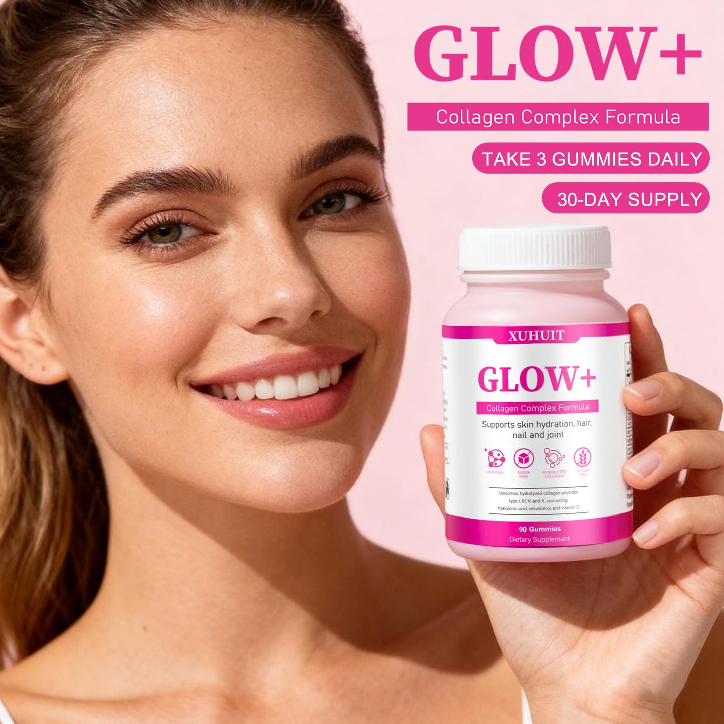 PBZPBZ Glow Collagen Gummies with Hyaluronic Acid & Resveratrol | Gentle Support for Skin, Hair & Nail Care | Non-GMO | 90 Count (1) PBZPBZBuy Supplements Australia