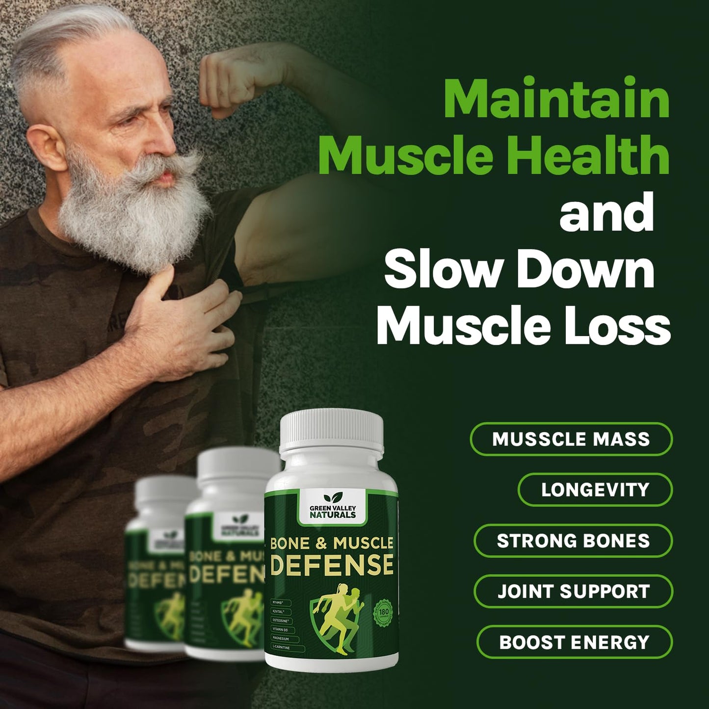 Green Valley Naturals Bone & Muscle Defense Supplement – Bone Health, Muscle Support & Joint Mobility Formula with MyHMB, Magnesium, Vitamin D3 & L-Carnitine for Daily Wellness, 60 Capsules GREEN VALLEY NATURALSBuy Supplements Australia