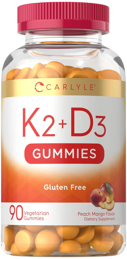 Carlyle Vitamin D3 K2 Gummies | 90 Count | 5,000 IU of D3 + 100 mcg MK7 | Peach Mango Flavor CarlyleBuy Supplements Australia