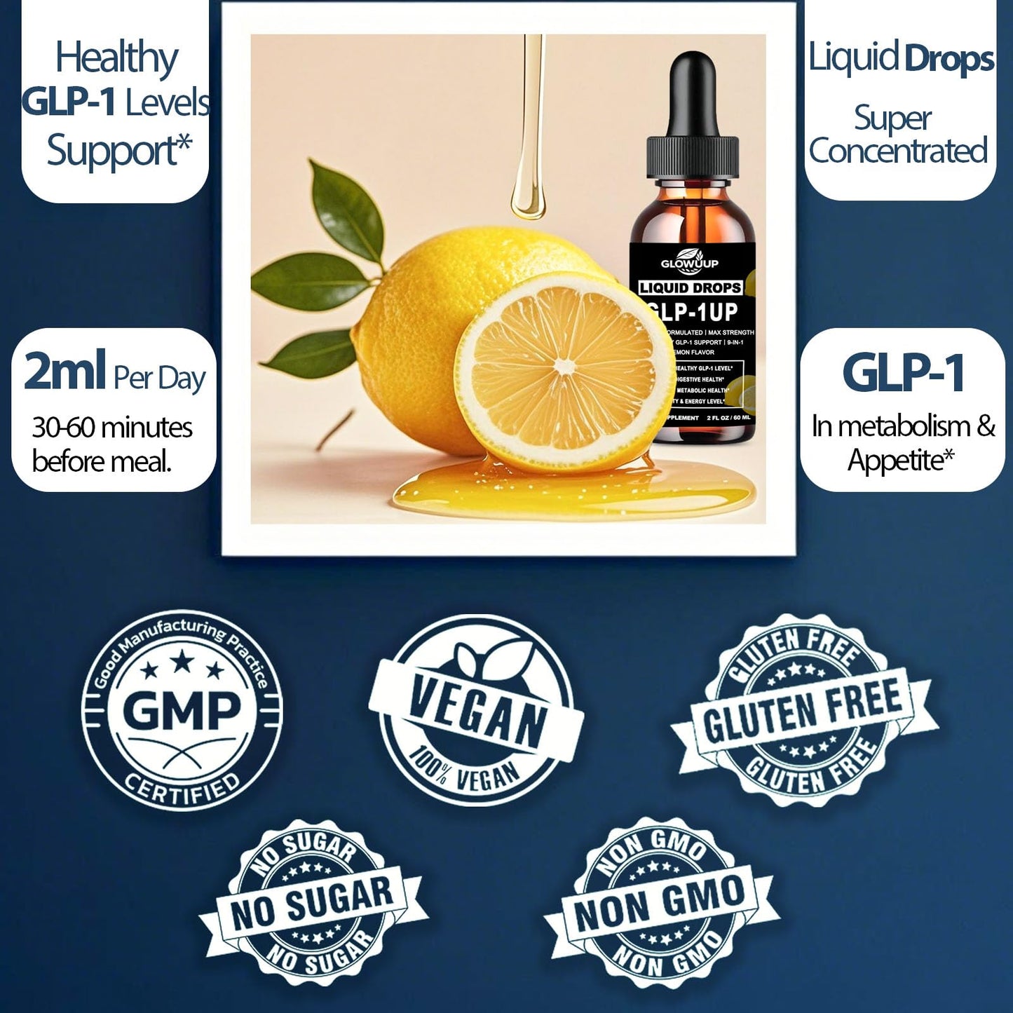 GLP-1 Supplement for Women & Men, 9-in-1 Naturally GLP-1 Support w. Berberine HCI Cyelon Cinnamon Green Tea Eriocitrin, GLP1 for Gut Digestion Metabolic, GLP-1 Drops 6X Stronger Than Capsules GLOVVUUPBuy Supplements Australia