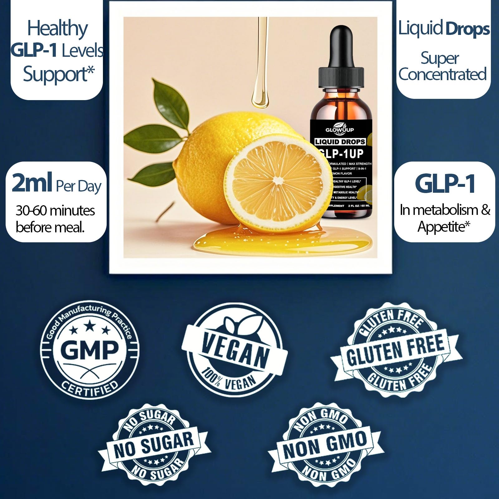 GLP-1 Supplement for Women & Men, 9-in-1 Naturally GLP-1 Support w. Berberine HCI Cyelon Cinnamon Green Tea Eriocitrin, GLP1 for Gut Digestion Metabolic, GLP-1 Drops 6X Stronger Than Capsules GLOVVUUPBuy Supplements Australia