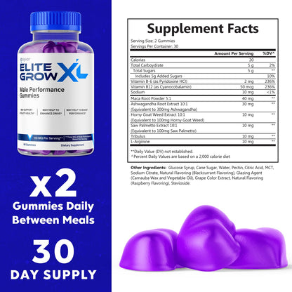 (2 Pack) Elite Grow XL Gummies, Elite GrowXL Maximum Strength Gummy Supplement, Elite Grow X L All Natural Advanced Formula Gummys Chewable Vitamin EliteGrow Delicious Once Daily Gummes (120 Gummies) SyvorBuy Supplements Australia